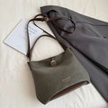 Vintage green and brown shoulder bag for women with gold logo and round pendant charm - Green Without Pendant