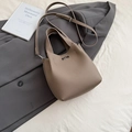 Taupe lychee grain leather bucket bag with silver metal swivel lock and double handles - Elephant Gray without Charm