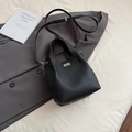 Classic black litchi leather bucket bag with metal lock and adjustable shoulder strap - Black without Pendant