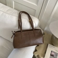 Vintage dark brown shoulder bag with decorative side bows and soft leather texture - Brown No Pendant