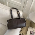 Vintage dark brown leather shoulder bag with adjustable gold buckles and bow tie details - Coffee without Pendant