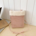Pink faux suede crossbody bag with fluffy white faux fur trim and adjustable strap - Pink Without Pendant