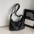 Classic black minimalist large capacity PU leather hobo bag with adjustable strap - Black (Without Charm)