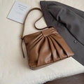 Grand sac cabas marron plissé en similicuir avec bandoulière réglable tendance - Marron