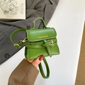 Grass green mini crossbody bag with litchi texture leather and decorative gold buckle - Green