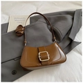Sac baguette marron en similicuir avec boucle métallique carrée et deux bandoulières - Brun Sans Pendentif