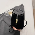 Chic black frosted leather bucket bag with gold metal clasp and top handle - No Pendant / Black