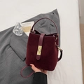 Vintage burgundy suede bucket bag with gold lock and detachable strap on blazer - No Pendant / Burgundy