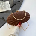 Brown pleated cloud evening clutch with gold handle and square crystal lock - Brown