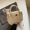 Minimalist cream white crossbody bag with golden metal plate and adjustable strap - Off-white