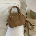 Light brown retro bowling bag with embossed lettering and adjustable shoulder strap - Brown No Pendant