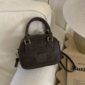 Vintage dark brown bowling handbag with embossed texture and detachable shoulder strap - Coffee without Pendant