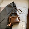 Brown vintage style bucket bag with silver buckle and crossbody strap for work - Brown No Pendant