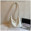 Sac hobo chic en cuir blanc crème avec clous argentés et détails de fermeture éclair latérale - Blanc Cassé