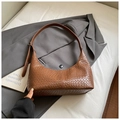 Deep brown woven crescent tote bag with adjustable shoulder strap for women - Brown (Without Pendant)