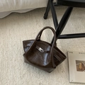Deep brown minimalist tote bag with shiny leather texture and silver metal buckle - Brown No Pendant