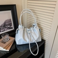 Borsa tote minimalista in pelle PU azzurra con chiusura a coulisse e doppi spallacci - Blu