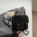 Chic black PU leather trapezoid handbag with dual buckles and detachable shoulder strap - No Pendant / Black