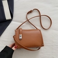 Chic brown litchi pattern leather crossbody square bag with silver turn-lock and strap - Brown