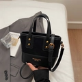 Sac seau noir rétro en mélange de cuir avec deux poignées et boucles dorées - Noir sans Pendentif