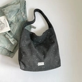 Dark grey star pattern tote bag with Beyou Merci label and large capacity design - Black