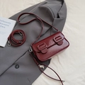 Deep burgundy glossy saddle bag with double square buckles and adjustable strap - Shoulder Crossbody (With Pendant) / Red with Pendant