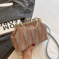 Vintage Tweed Arzttasche in Orange und Blau mit Goldgriff und Schleifenverschluss - Blau