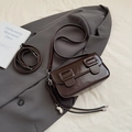 Dark brown faux leather crossbody saddle bag with dual square buckles and heart pendant - Shoulder Crossbody (With Pendant) / Coffee with Pendant