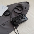 Classic black crossbody saddle bag in glossy leather with decorative double square buckles - Shoulder Crossbody (With Pendant) / Black with Pendant