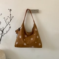 Borsa hobo marrone scamosciata con ricamo a fiocco di neve e ciondolo a fiore - Con Ciondolo / Marrone