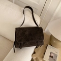 Dark brown vintage crossbody messenger bag with flap and retro textured faux leather - No Pendant / Brown
