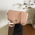 Pink lychee texture leather shoulder bag with silver twist lock and removable strap - Pink