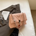 Pink quilted crossbody bag with marble texture, silver chain strap and metal ball decoration - Pink