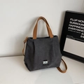 Sac fourre-tout en toile gris foncé avec broderie et bandoulière marron réglable - Brun Foncé