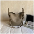Khaki pebbled leather tote bag with unique curved front zipper pocket for commuting - Grey Without Pendant