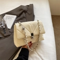 Chic cream white quilted velvet crossbody bag with elegant silver chain strap - Off White