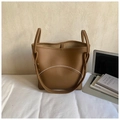 Brown lychee leather tote bag with bucket design and decorative zipper detail - Brown No Pendant