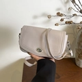Beige lychee leather French shoulder bag with silver twist lock and detachable strap - Gray