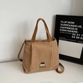 Sac fourre-tout en toile marron avec broderie de dessin animé et bandoulière réglable - Khaki