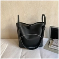 Minimalist black pebble leather tote bag with stylish metal zipper for daily commute - Black without Pendant