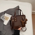 Dark brown tote bag in fabric and leather with adjustable strap and bear charm accessory - Coffee with Pendant