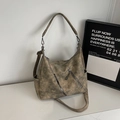 Bolso tote vintage en cuero sintético gris pardo con cremalleras y correa ajustable - Caqui