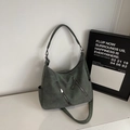 Bolso hobo retro verde grisáceo con textura mate y cremalleras frontales decorativas - Verde
