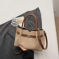 Sac cabas vintage en toile avec garniture en cuir marron et fermoir en beige et brun - Blanc Crème (Sans Pendentif)