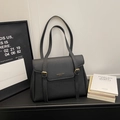 Grand sac cabas noir en cuir texturé avec détails dorés pour le bureau quotidien - Sans Pendentif / Noir