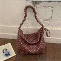 Bruine canvas hobo tas met witte stippen en stijlvolle elastische schouderband - Bruin