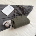 Olive green large capacity shell handbag with bunny charm and adjustable strap - With Charm / Green