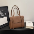Grand sac cabas en cuir marron grainé avec longues anses et boucle dorée élégante - Sans Pendentif / Marron
