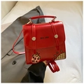 Red PU leather square backpack with ladybug embroidery and HELAHE logo for women - Red