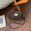 Bolso Boston retro marrón oscuro con herrajes dorados y correa de hombro - Sin colgante / Marrón